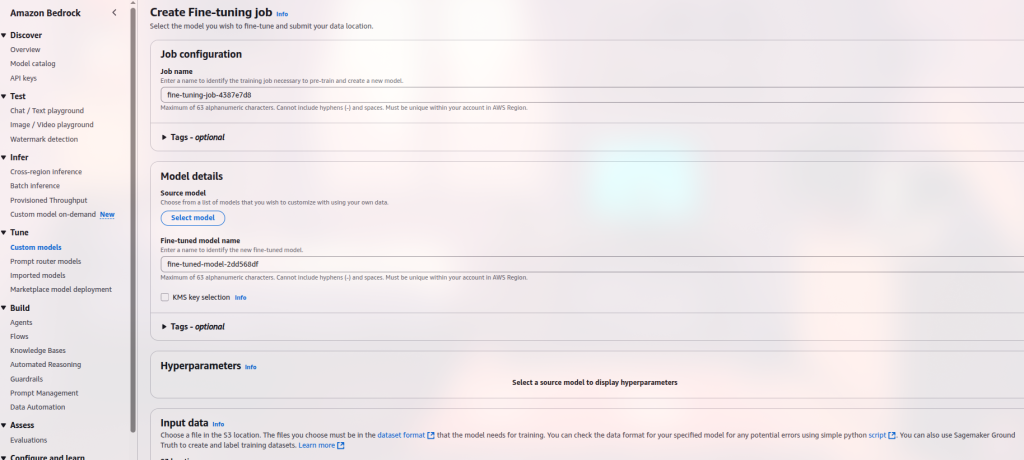 Bedrock Console Custom Models Page